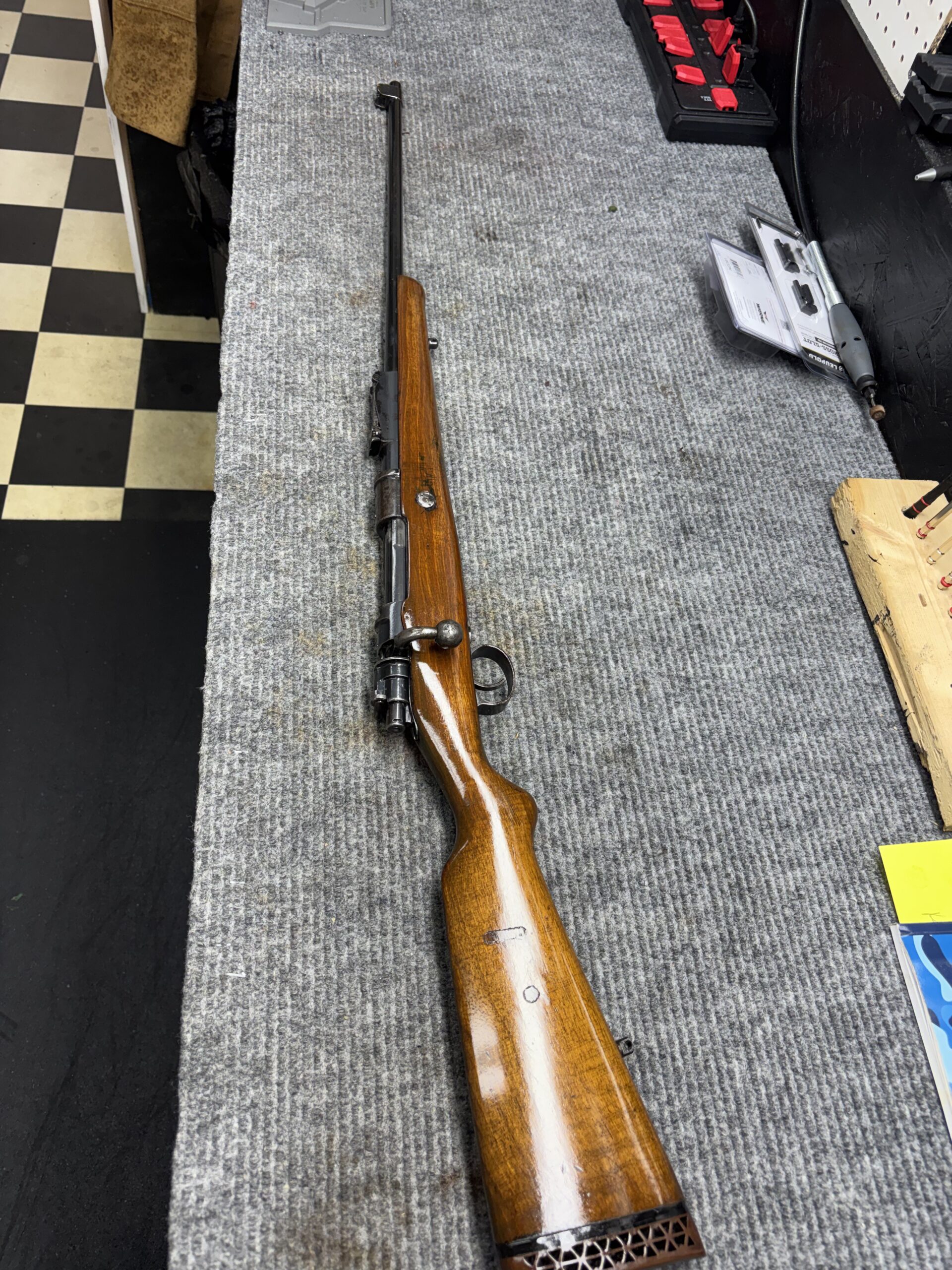 WWII German Mauser rifle after restoration with refinished wood stock, by gunsmith Jason Jordan at Drop Tine Guns in Staunton, VA
