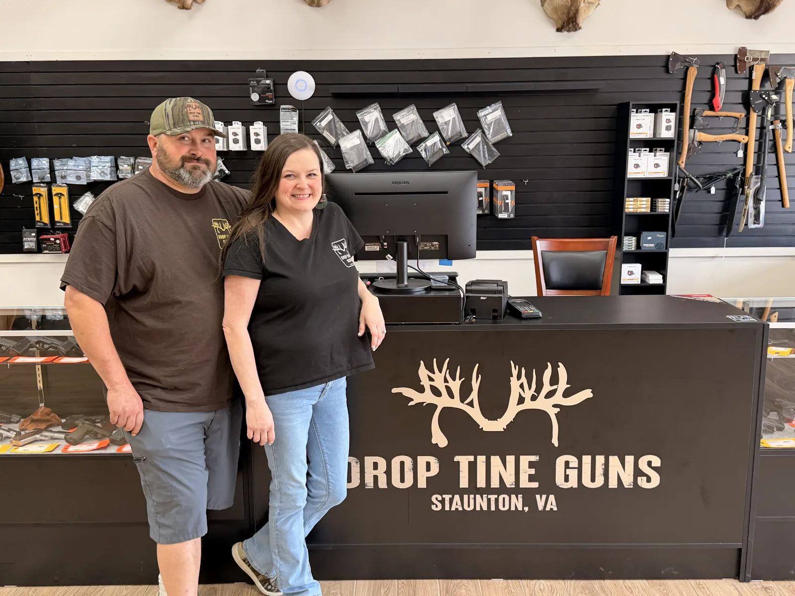 Brandon and Heather at the Drop Tine Guns counter
